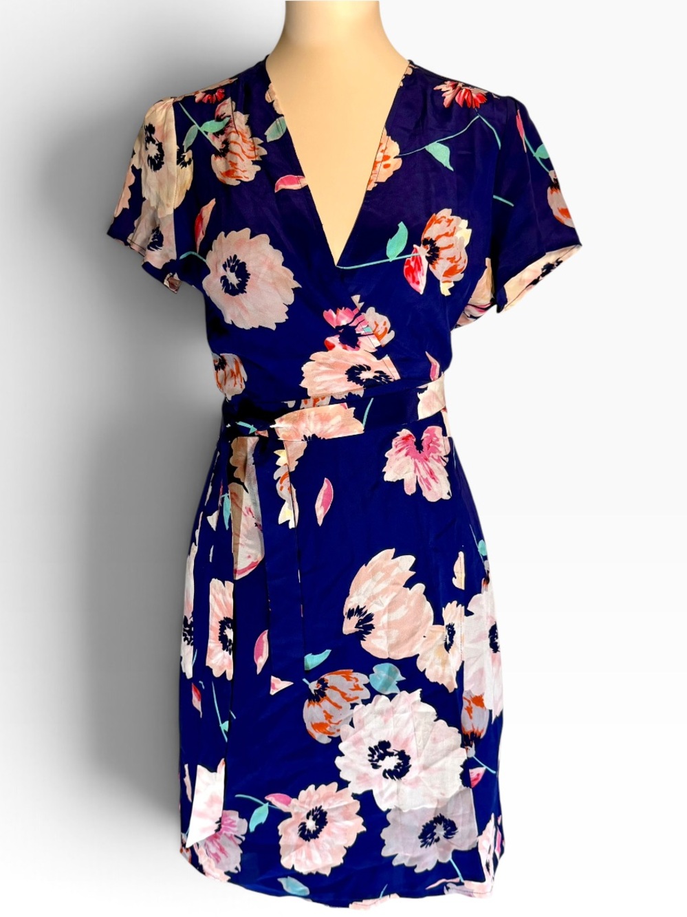 Yumi Kim 100% Silk Wrap Dress M Navy Dark Floral Romantic Whimsigoth Wedding